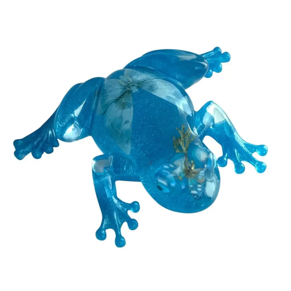 Handmade Blue Resin Frog Figurine Butterfly Inlay Art Decor NEW